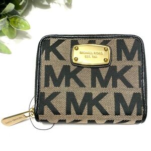 Michael Kors Black and Brown Zip All Around Logo Wallet NWOT